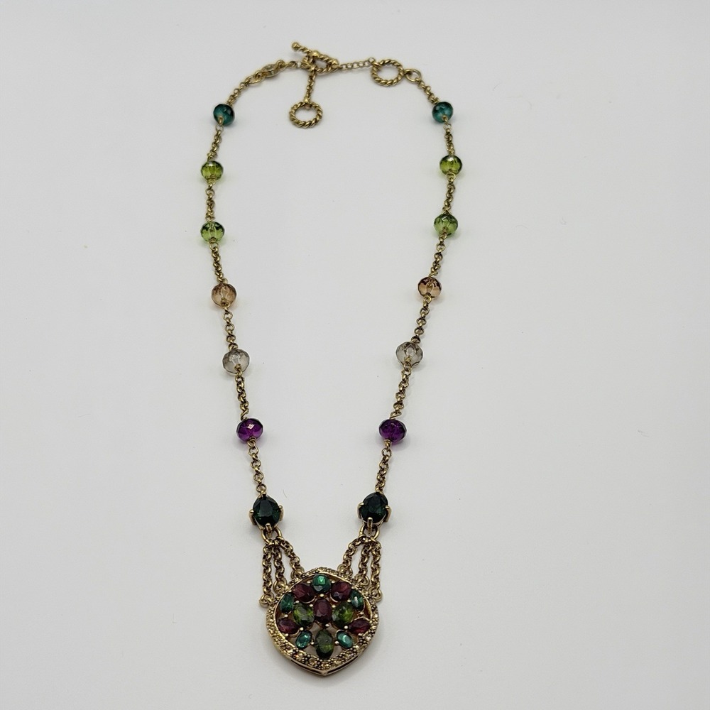 Monet Semi Precious Stone Necklace Emerald Garnet Peridot Signed Gold Vintage